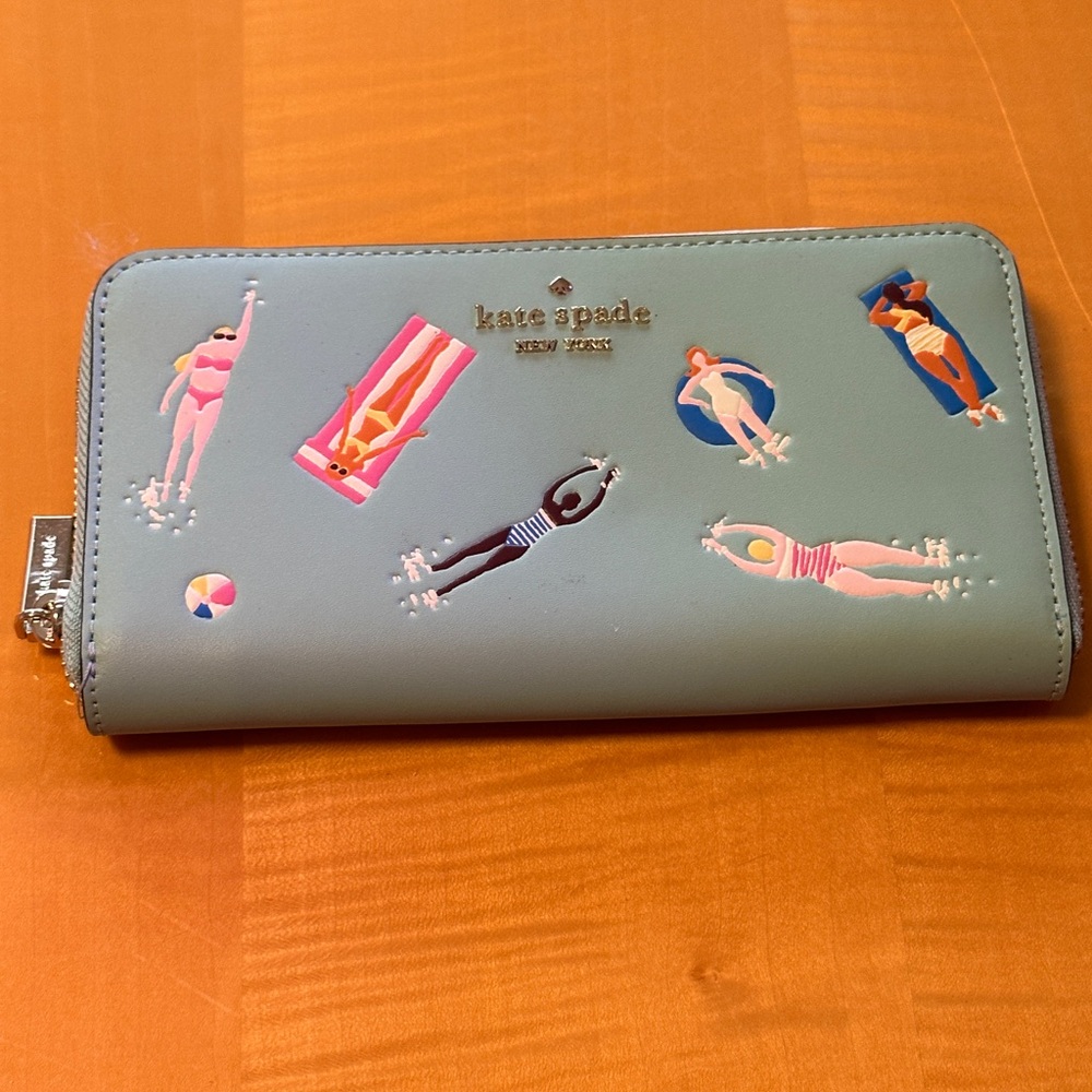 Kate Spade Large Continental Wallet Blue Poolside ZipAround K7199 NWT